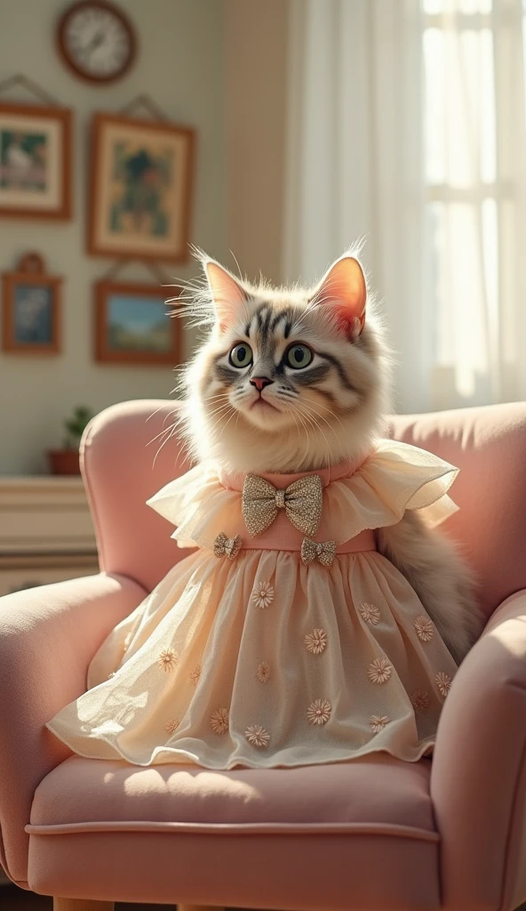 A cute cat with dress for human
