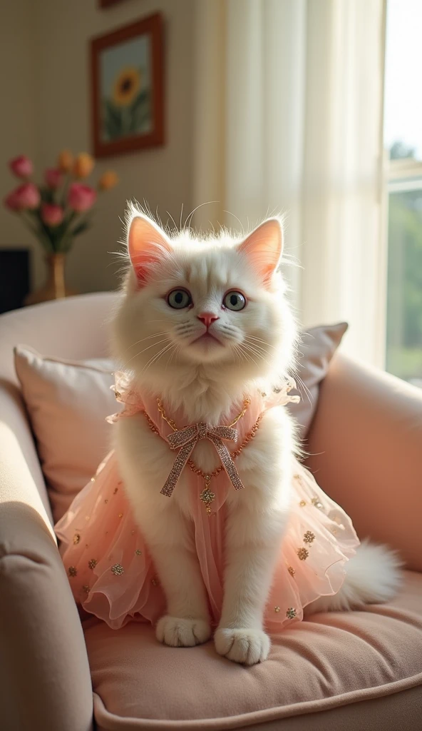 A cute cat with dress for human