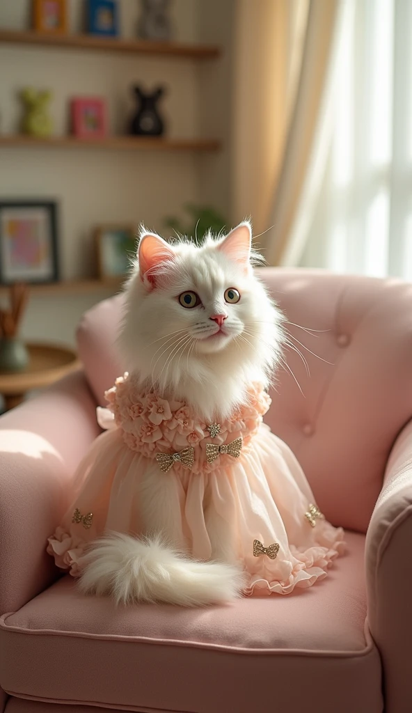 A cute cat with dress for human