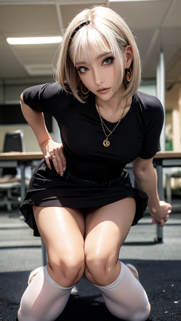 wearing a short miniskirt、hole々And Dominant Beautiful Mature White Women, The thighs are thick and large, He is small, A skinny boy in pants and uniform is kneeling., Who's afraid in the office?
