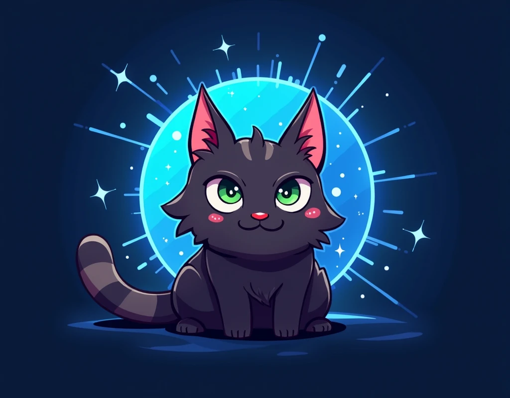 coin logo , tone network , dark brown cat , blue background , oggy inu , cat inu