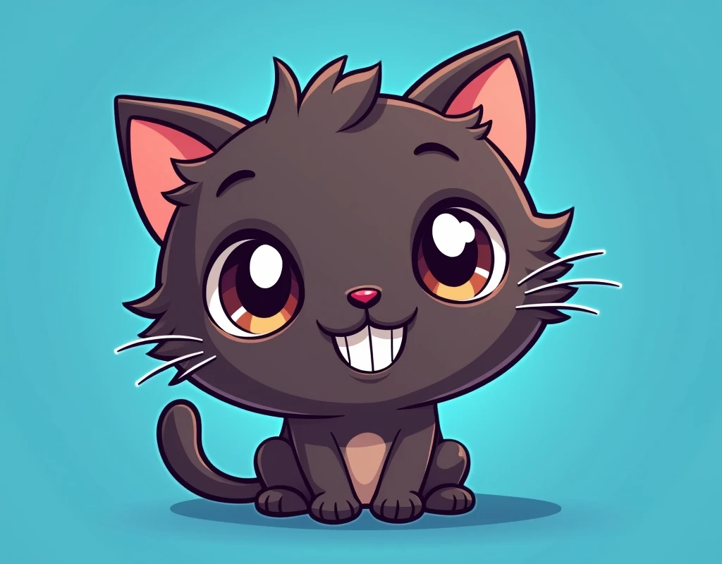 coin logo , tone network , dark brown cat , blue background , oggy inu , cat inu , cute