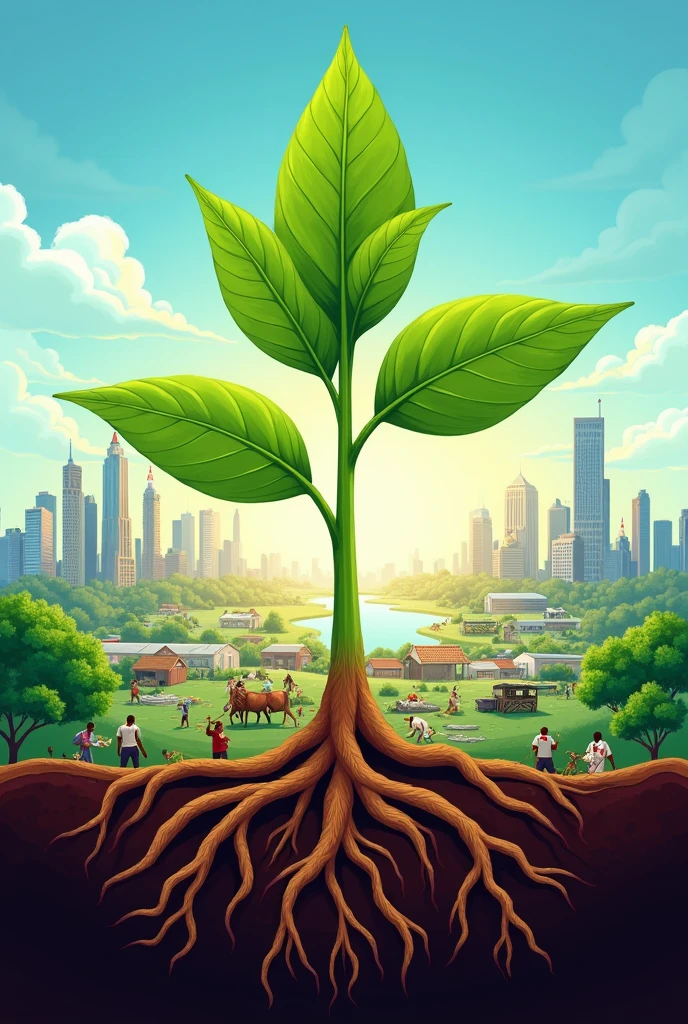 Generate an artwork that shows Collaborative Action for Growth, Competitiveness and Stability in nigeria , maybe a plant that grows into a city