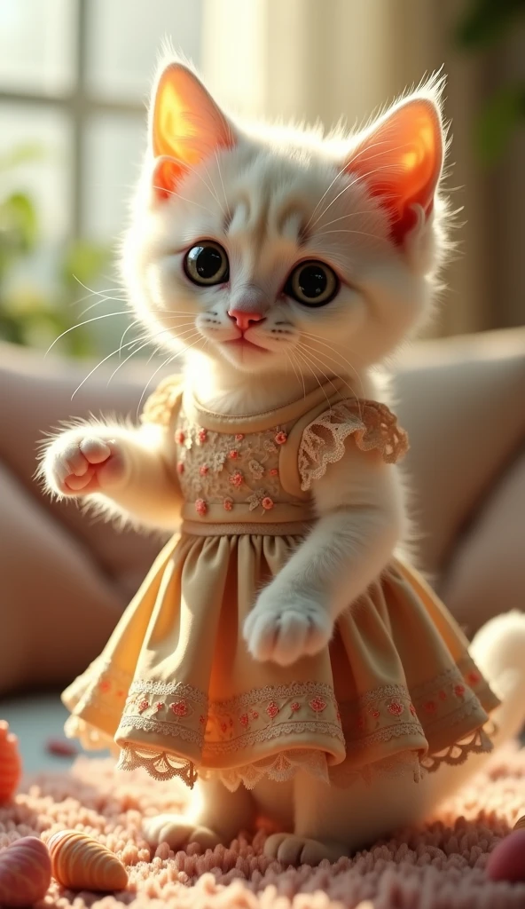A cute cat with dress for human