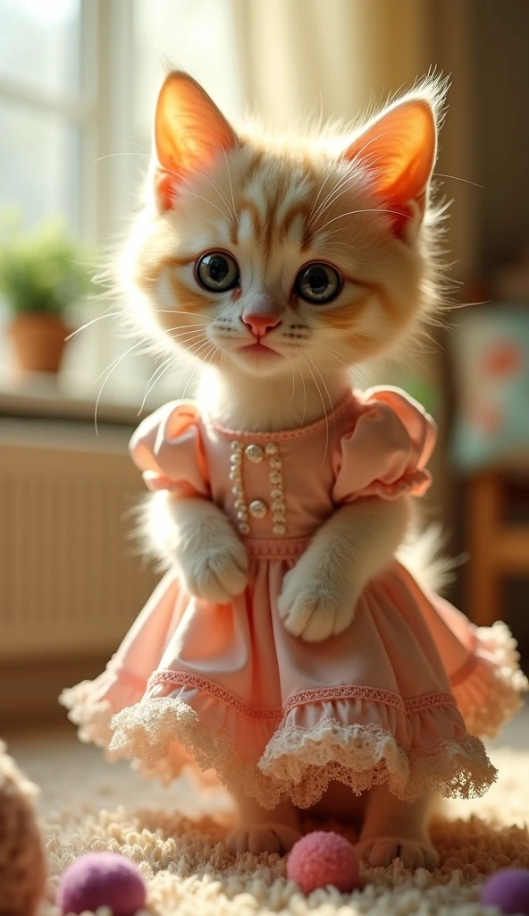 A cute cat with dress for human