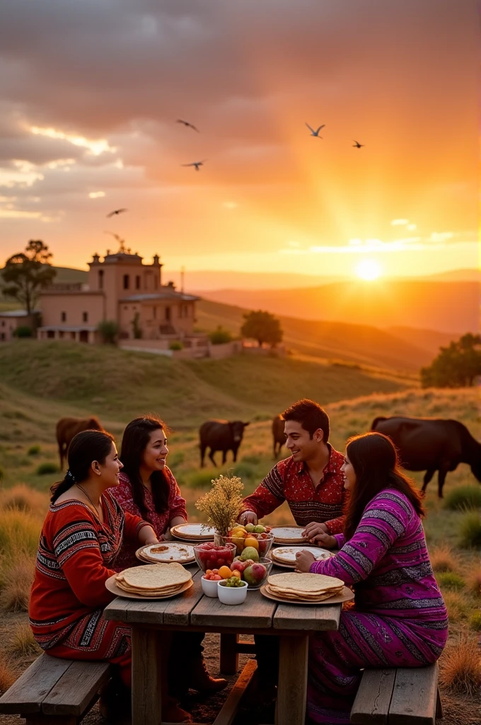 Beautiful sunrise on a traditional ranch with a Mexican family