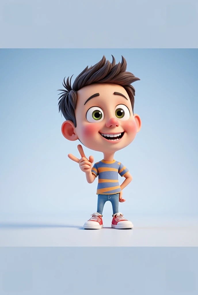 Cartoon character of a man blue shirt, an animated character, stylized character, animation style rendering, 3d stylized, smiling and making a cool hand sign