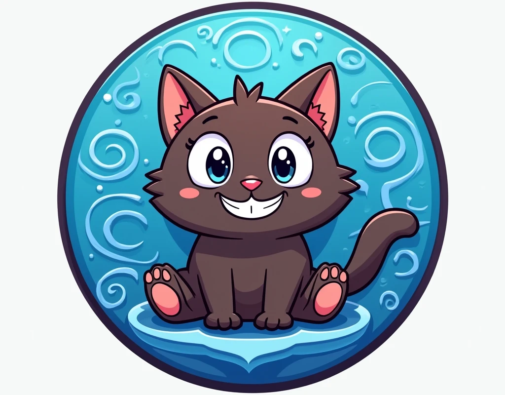 coin logo , tone network , dark brown cat , blue background , oggy inu , cat inu , fat