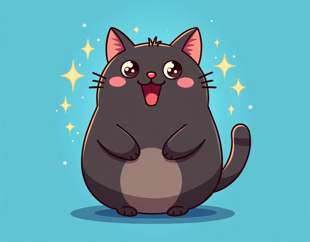 coin logo , tone network , dark brown cat , blue background , oggy inu , cat inu , fat