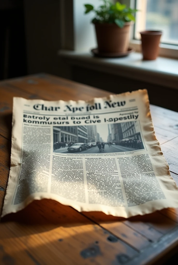 A crumpled paper news announcement