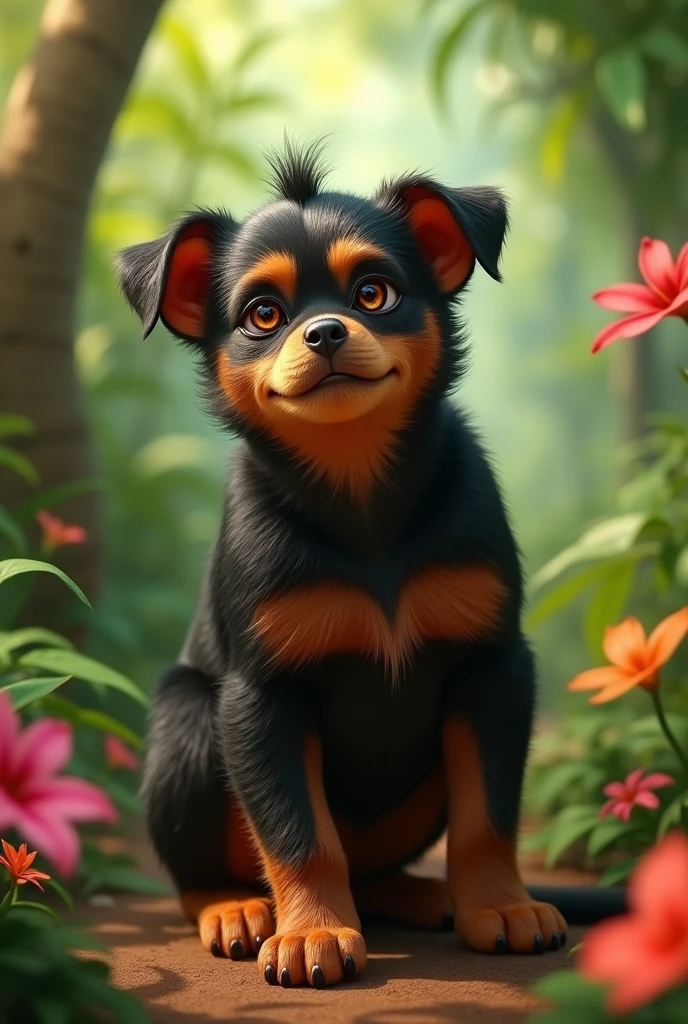 A monkey combined with a rotwailer with monkey ears