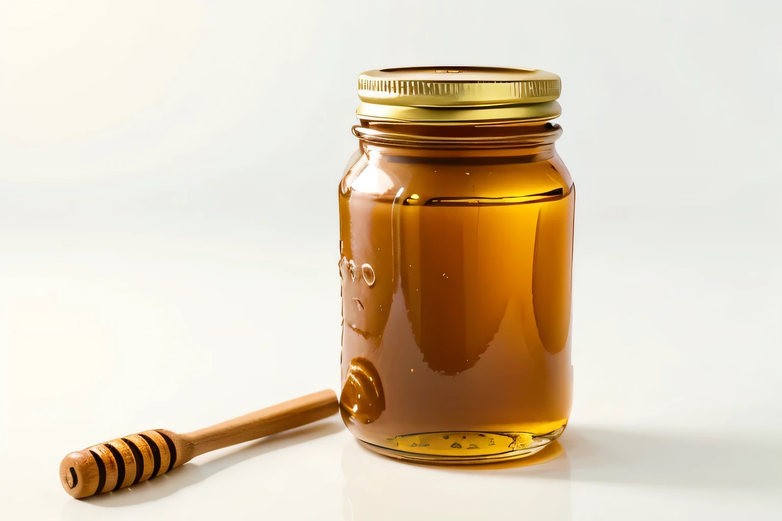 a jar with honey on a white background