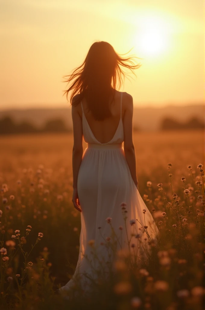 Calm style music album, field, but don&#39;t show your face, shows part of her body, back and hair, quiet and personal mode 