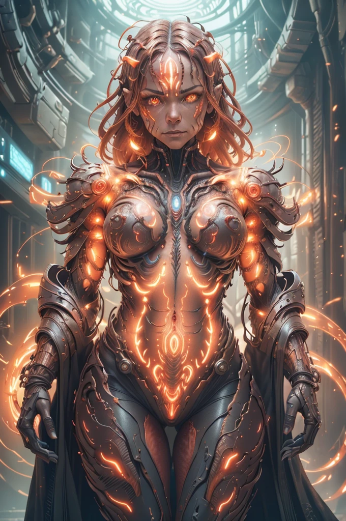 a close up of a person with a glowing face and body, glowing red veins, fractal veins. cyborg, red glowing veins, glowing veins, bright glowing veins, human glowing, tomasz alen kopera and cgsociety, melted cyborg, inspired by Mike Winkelmann, woman made of black flames, digital art 4k unsettling, detailed glowing head