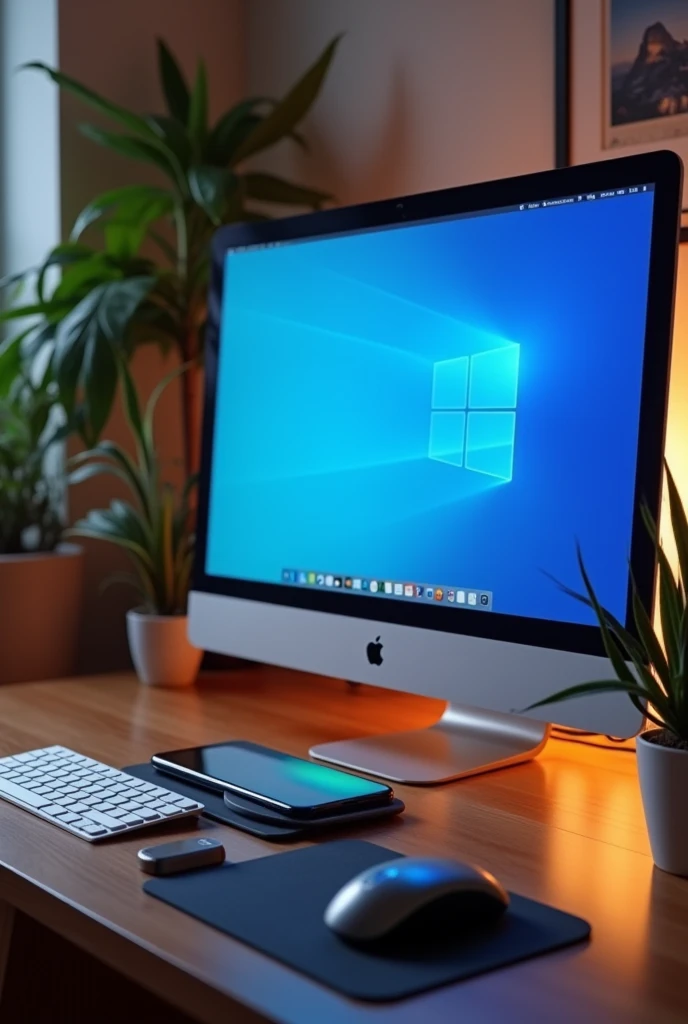 Desktop computer with its cell phone keyboard and mouse opening in Google without a person
