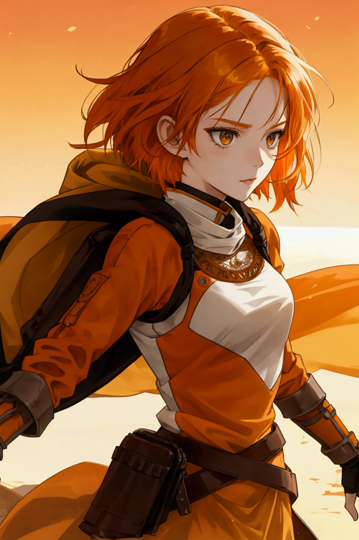Orange hair, female warrior, Desertngewänder, Arabic, Desert, Anime Style