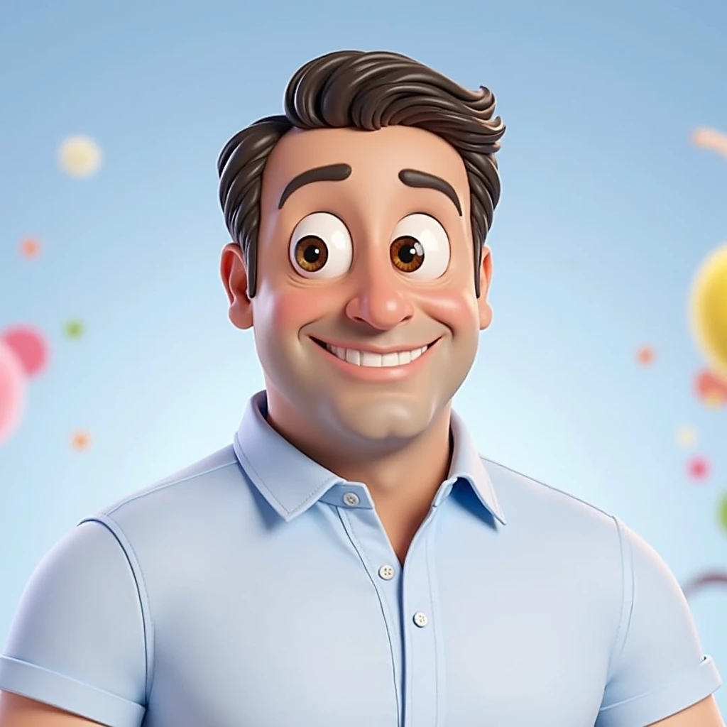 Cartoon character of a man blue shirt, an animated character, stylized character, animation style rendering, 3d stylized, smiling and making a nice hand sign
