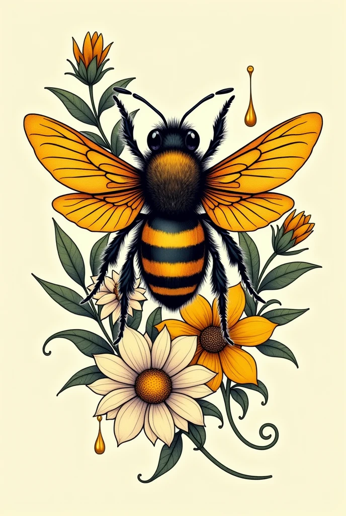 Old school bee tattoo design with bigger wings