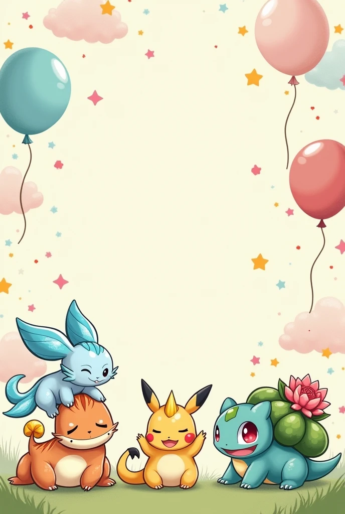Baby shower invitation with baby glaceon images, baby dragonair, baby snorlax, baby vinasaurus