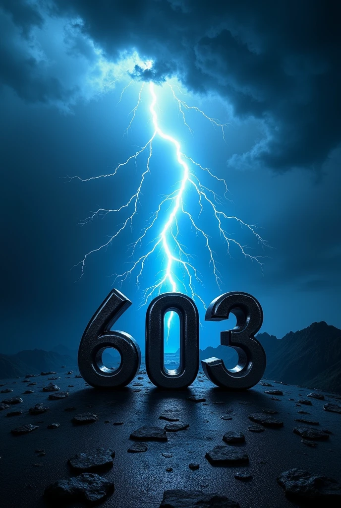 Create an image with the number 603 in front and a lightning bolt striking it with png