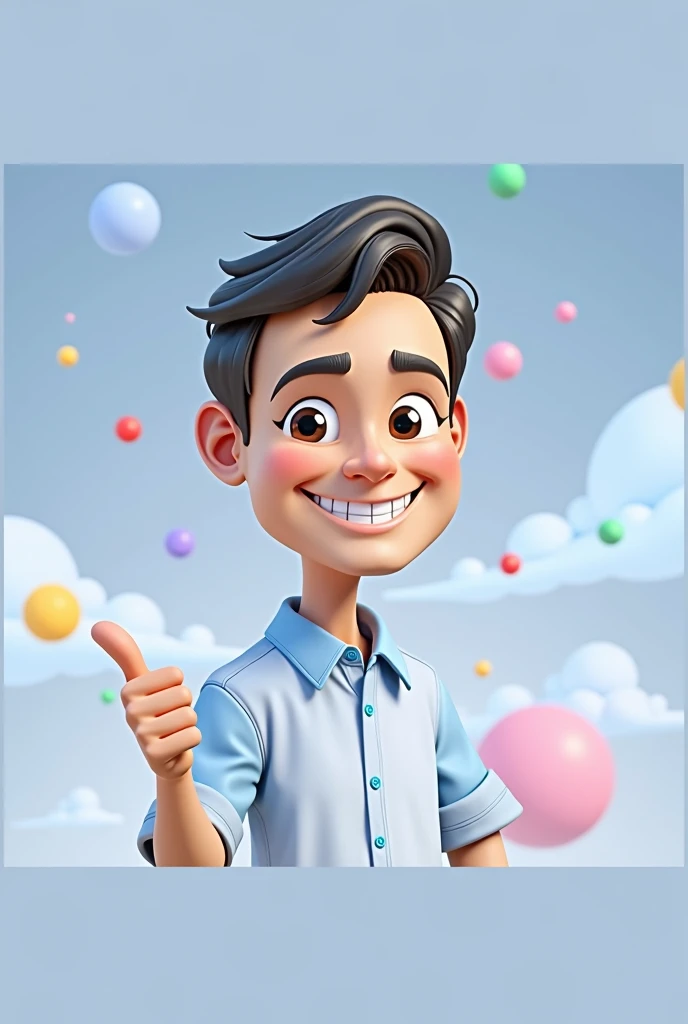Cartoon character of a man blue shirt, an animated character, stylized character, animation style rendering, 3d stylized, smiling and making a nice hand sign