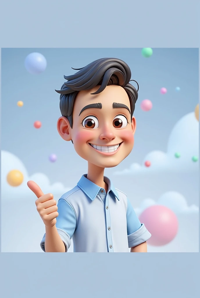 Cartoon character of a man blue shirt, an animated character, stylized character, animation style rendering, 3d stylized, smiling and making a nice hand sign