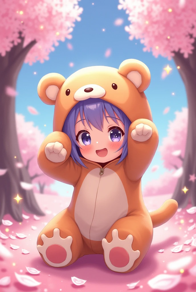 魔法少女まどか☆マギカの鹿目まどか本人が、Illustration of a bear costume eating his head