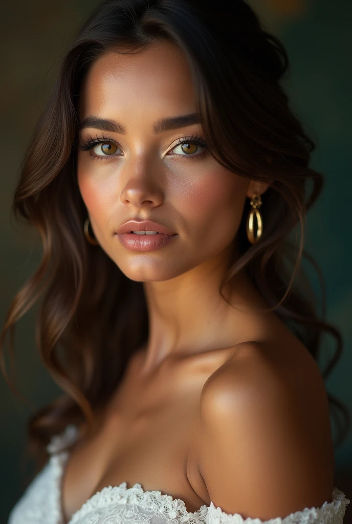 colombienne, 20 years old, perfect body proportion, beautiful detailed eyes, beautiful detailed lips, extremely detailed face, long eyelashes, beautiful face, beautiful skin, flawless makeup, elegant pose, soft lighting, photorealistic, cinematic lighting, highly detailed, 8k, (best quality,4k,8k,highres,masterpiece:1.2),ultra-detailed,(realistic,photorealistic,photo-realistic:1.37),studio lighting,physically-based rendering,extreme detail description,vivid colors,portrait photo
