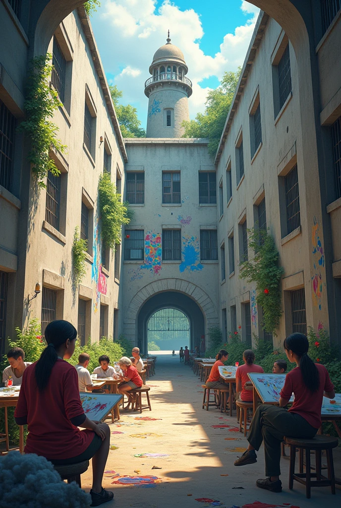 Images of the INPEC penitentiary and prison institute with works of art