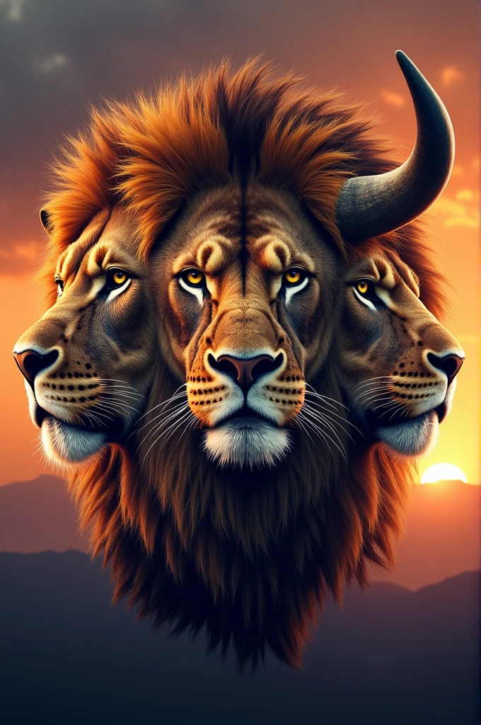 Create four faces of man ,Lion, bull and eagle