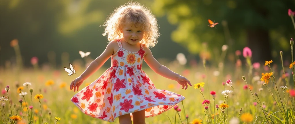Create uk drawing of a young blonde girl dancing and smiling .