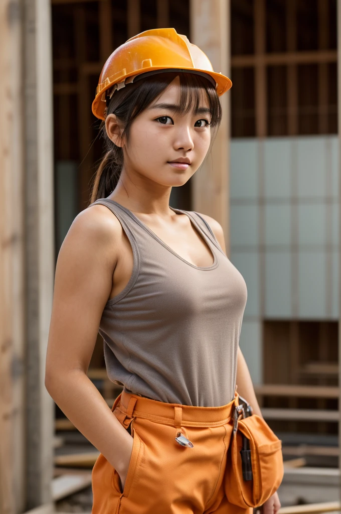 ((sfw: 1.4)),((detailed face, professional photography)), ((sfw, construction worker outfit, pulled back hair, 1 Girl)), Ultra High Resolution, (Realistic: 1.4), RAW Photo, Best Quality, (Photorealistic Stick), Focus, Soft Light, (20 years old)), ((Japanese)), (( (young face))), (surface), (depth of field), masterpiece, (realistic), woman, bangs, ((1 girl))