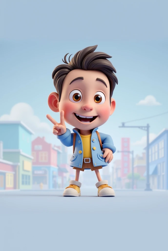 Cartoon character of a man blue shirt, an animated character, stylized character, animation style rendering, 3d stylized, smiling and making a nice hand sign