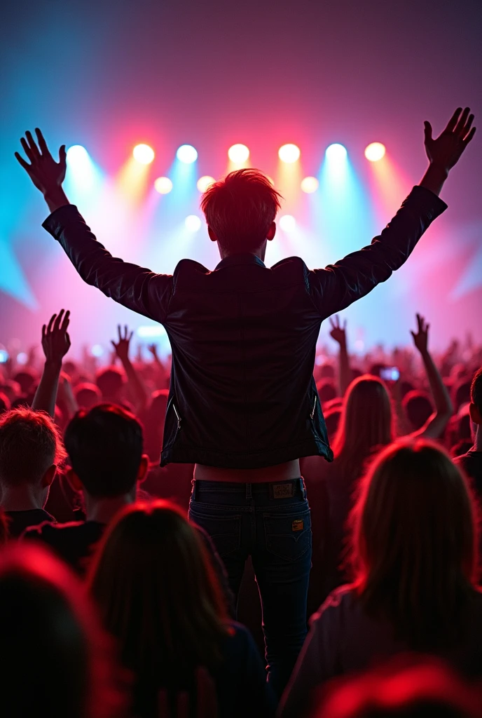 Red-haired man with short straight hair at a concert 