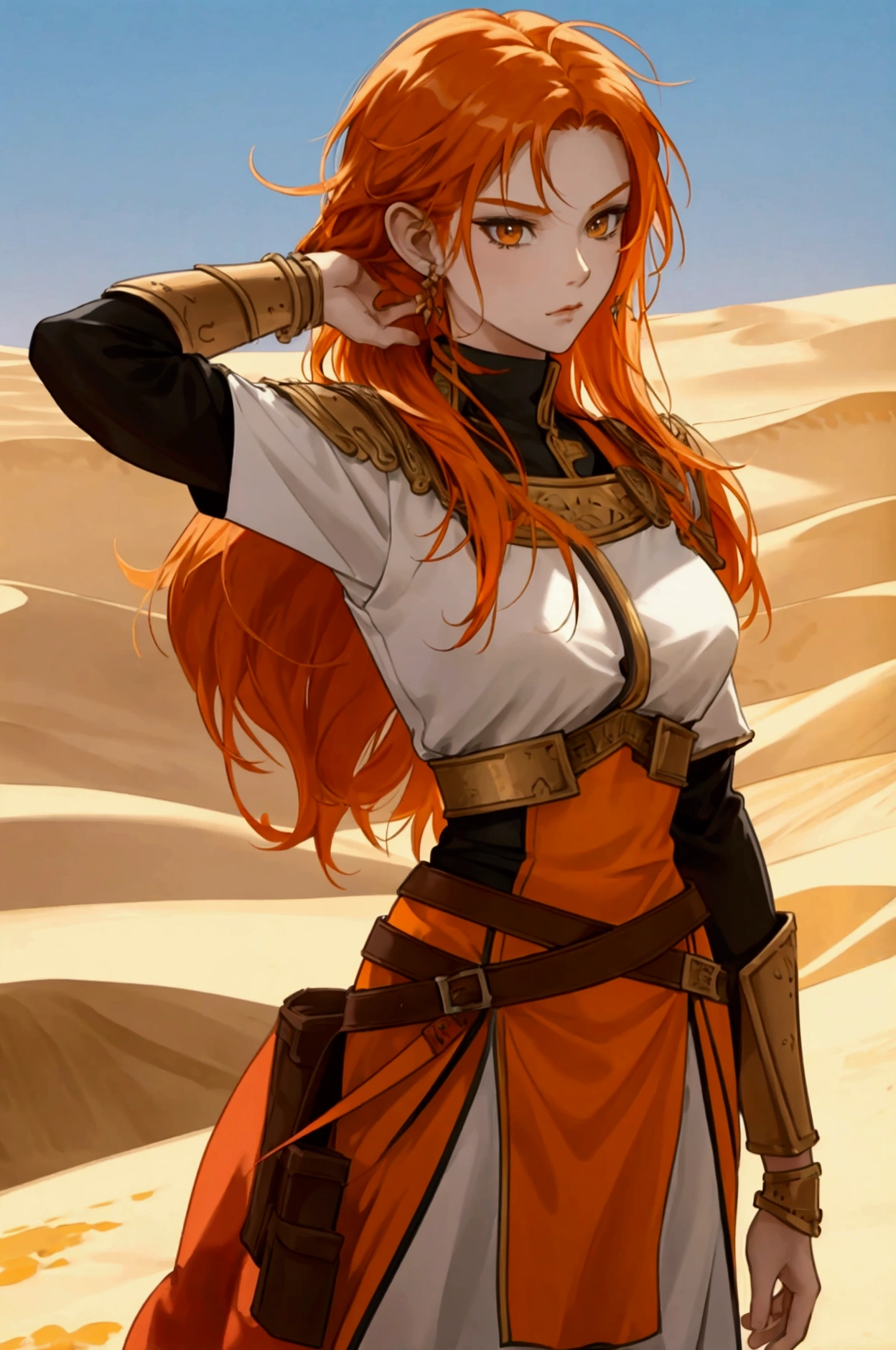 Orange hair, female warrior, Scimitar, Desertngewänder, Arabic, Desert, Antiquity, Anime Style