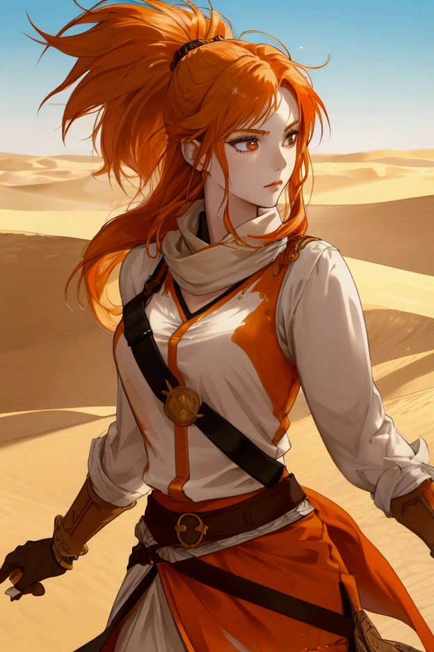 Orange hair, female warrior, Scimitar, Desertngewänder, Arabic, Desert, Antiquity, Anime Style