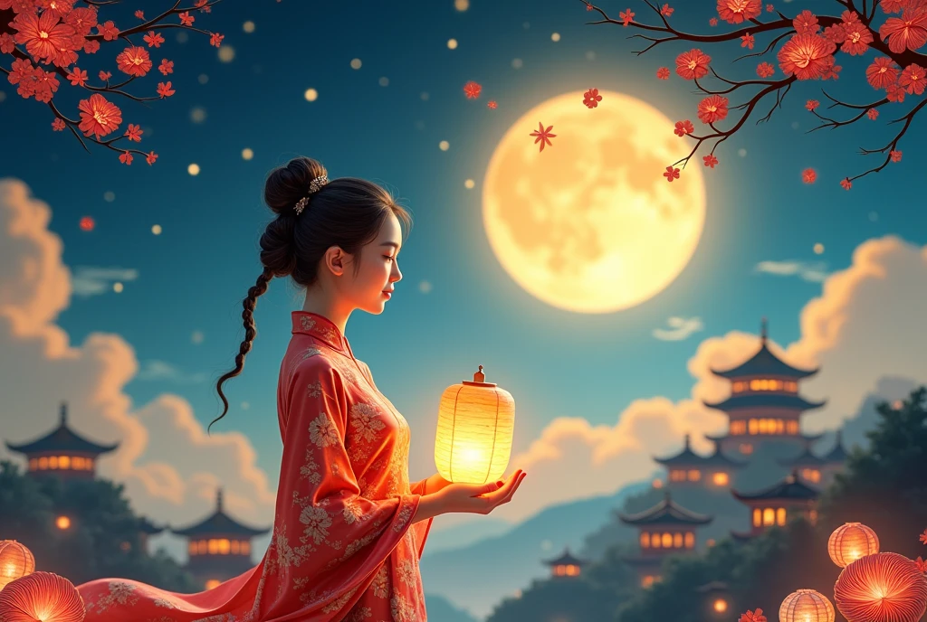 Happy Mid Autumn Festival Chinese Traditional Festival Blue Poster