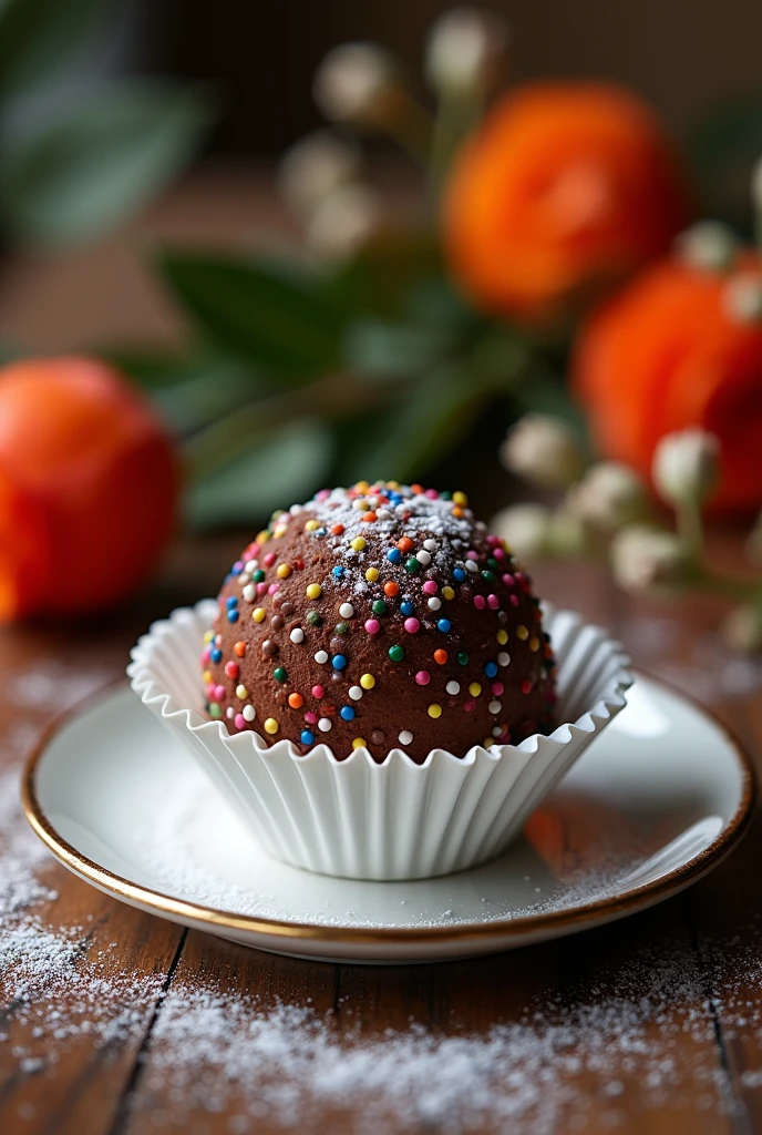 brigadeiro covered in chocolate sprinkles and pleated mold