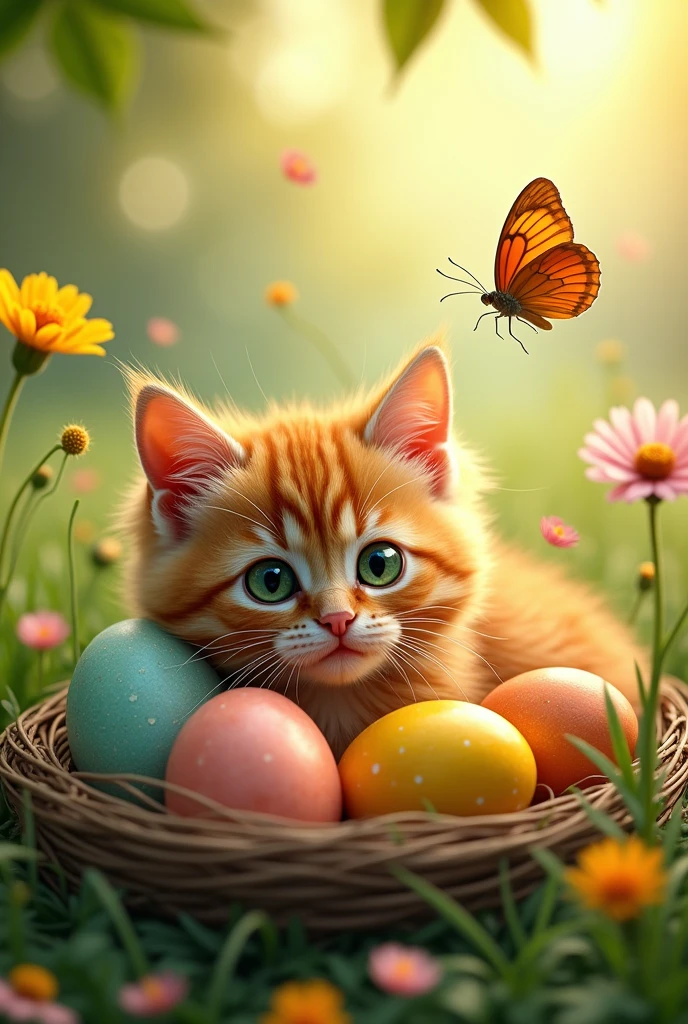 Orange cat laying eggs