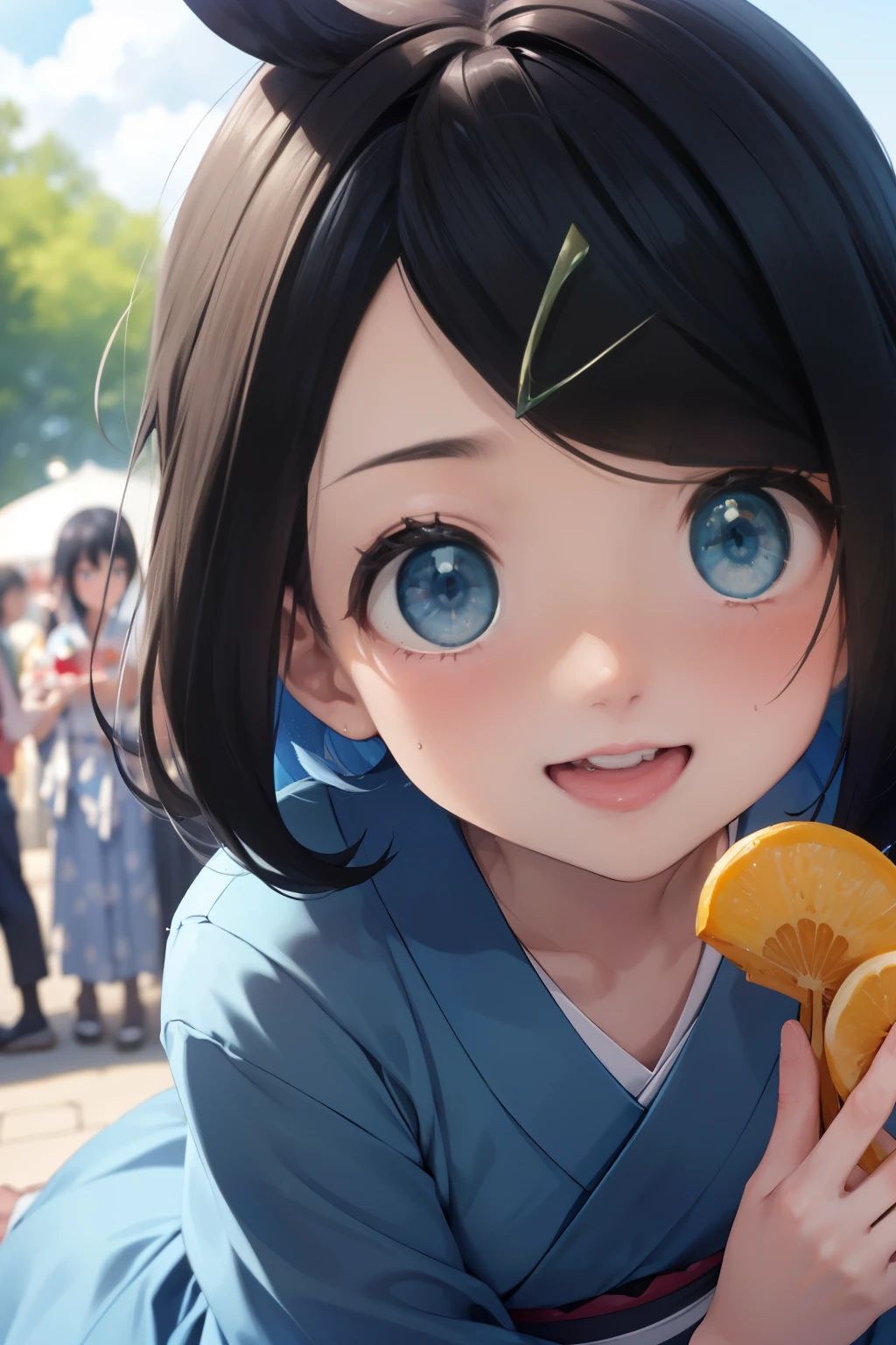 (nsfw), (masterpiece, Highest quality, 8K ultra-high resolution:1.6), Dynamic pose, Not wearing underwear, 14yo, kawaii, Pokemon Riko, (A colorful navy blue yukata: 1.4), Depiction of nipples, (Summer festival, Food stalls are lined up), ((turn around)), Beautiful Eyes,Flash photography, Backlight,  ((Close-up of face:1.4)), (The best smile:1.4), Sweat, (Show your palm to the camera), (Beckon), Written boundary depth, Dramatic portrayal, (Summer festivalの背景), Focus of the film, , Emotional composition, Emotional engine full throttle BREAK Young and cute, Slender body, Flat Chest, Highly detailed glossy skin,Sweat,  完璧なPokemon Riko
, Wind, detailed in the Wind, petals dancing in the Wind
BREAK
ultra detailed crystal eyes, Eyes like shining jewels