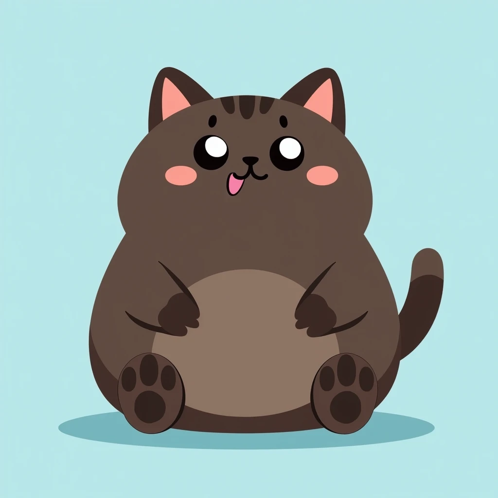 coin logo , tone network , dark brown cat , plain blue background , oggy inu , cat inu , fat