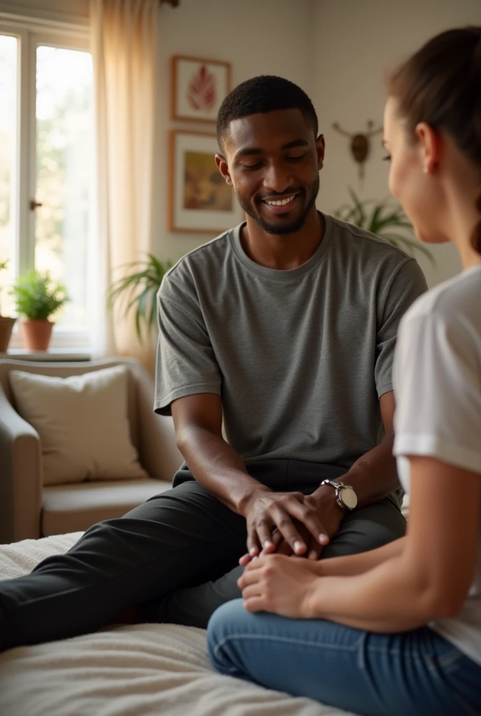 young black man receiving therapy on legs with blunt silver pen
