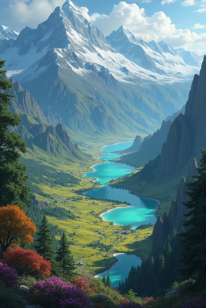 Eldrathia is a vast continent where diverse landscapes meet, creating an environment full of mystery and adventure. In the north, the Perennial Ice Mountains dominate the horizon, with peaks covered in eternal snow and hidden caves full of ancient secrets. to the east, the Viridiana Forests stretch as far as the eye can see, home to magical creatures and ancient elven civilizations that guard the secrets of the talking trees.
in the south, the vast Plains of Burning Heart, with grass red as fire, are home to warrior tribes who live in harmony with dragons, your protectors and allies. The west is dominated by the Waste Greylands, a desert region where sandstorms reveal forgotten ruins of a lost civilization, still full of artifacts and curses.
In the center of Eldrathia, the colossal Mirror Lake stretches for hundreds of kilometers, its crystal clear waters revealing the stars in the sky even in broad daylight. They say that in its depths resides a sleeping god, whose awakening will bring great changes to the entire continent.
Eldrathia is a continent of contrasts, where ancient magic permeates the land, and where adventurers from all over come in search of glory, wealth, and answers to the riddles that have echoed since the dawn of time. Each region offers unique dangers and untold rewards., promising challenges and discoveries to those brave enough to explore them. photorealistic image on a map.