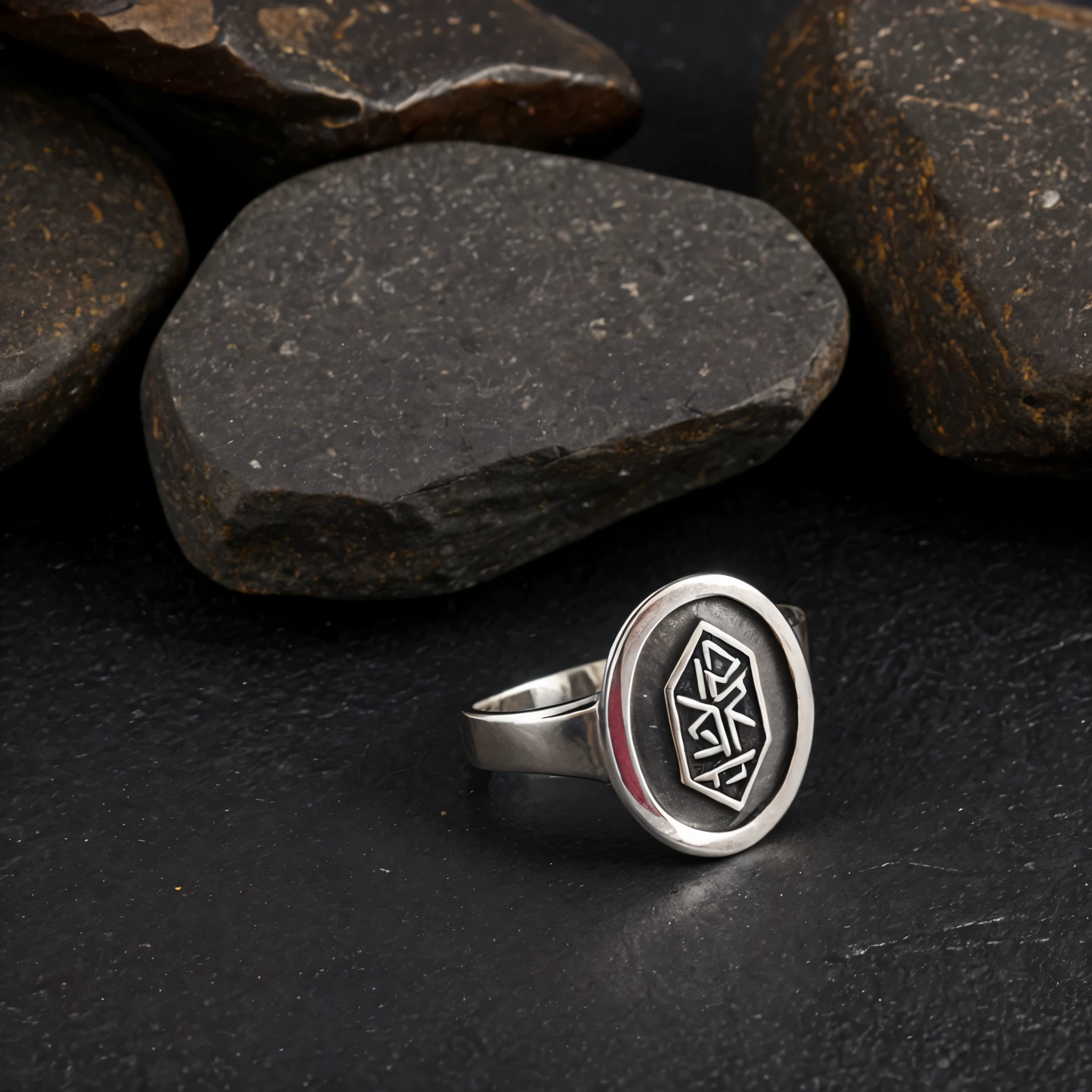 Silver ring with wood and runes