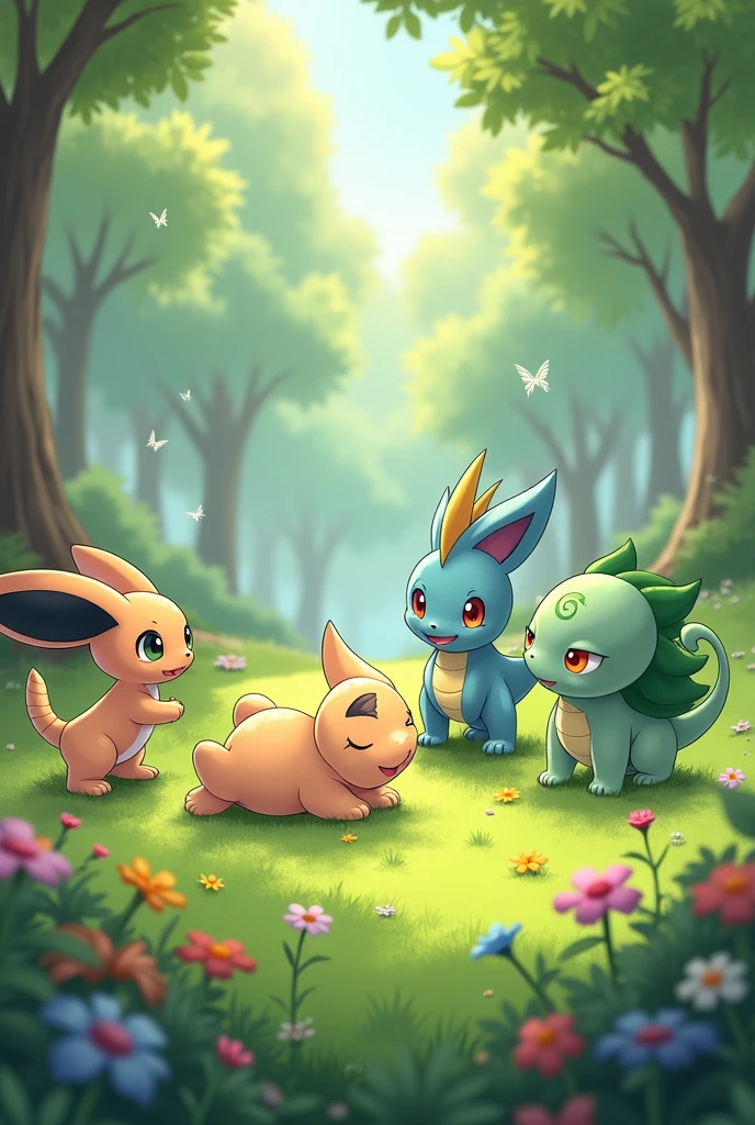 Baby Snorlax and Baby Speon and Baby Dragonair and Baby Vinasaur