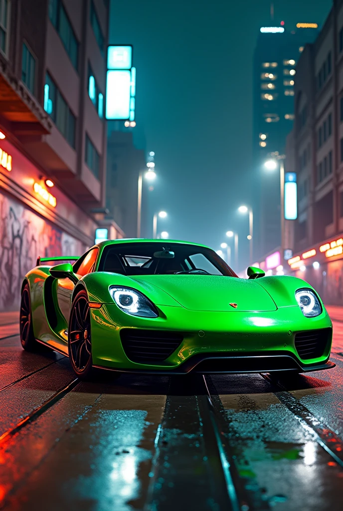 creates the porsche carrera gt in a need for speed context, without people inside and a green color
