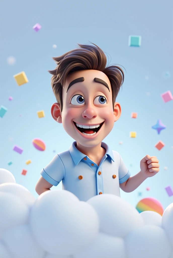 Cartoon character of a man blue shirt, an animated character, stylized character, animation style rendering, 3d stylized, smiling and winking