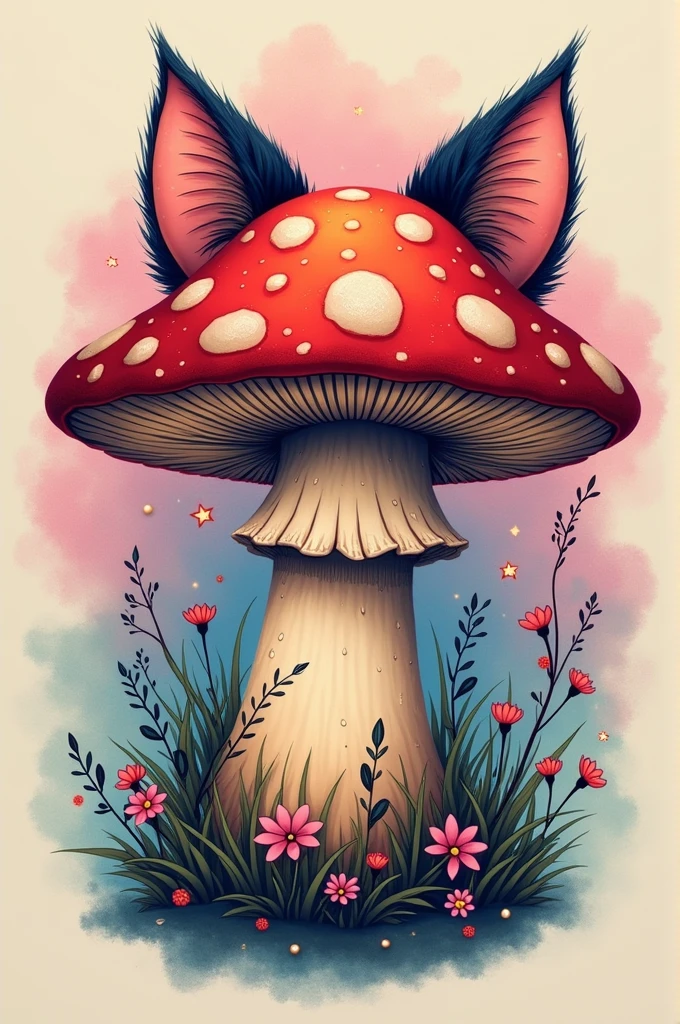 A tattoo of a mushroom with cat ears