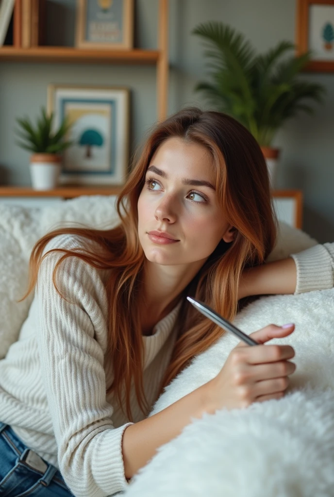 young woman lying down receiving therapy with a silver pen