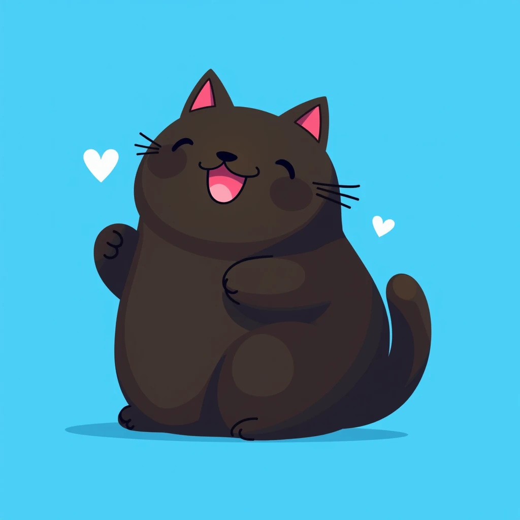 coin logo , tone network , dark brown cat , plain blue background , oggy inu , cat inu , fat  